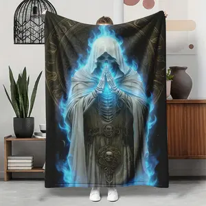 Skeleton Flannel Blanket Haunted Mansion Vibes Soft Warm Lightweight Gothic Bedroom Decor Single-sided Printed Blanket High Quality Fabric Versatile Size Options