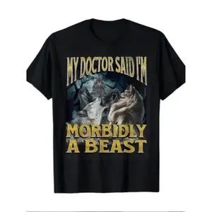 Funny Scary Werewolf Alpha Short Sleeve T-Shirt, Fun Emoji Graphic Casual Top, Unisex Couple Gift Idea, Multiple Sizes Available