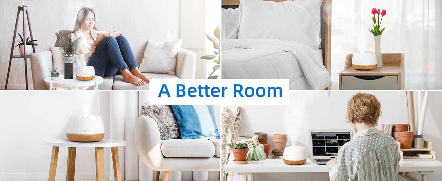 ASAKUKI Essential Oil Diffuser, 300ml Ultrasonic Aromatherapy Oil Humidifier with 7-Warm Color Lights, Remote, Waterless Auto Shut-Off, 2Cool Mist Mode, Quiet Airfreshener Led Fragrance Machine, Holiday Gift