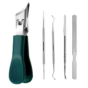 【Freeship】Five Sets of Eagle Beak Beveled Nail Clippers: Household Multifunctional Large Opening Anti-Splash Nail Clippers Set of High-Grade Thick Hard Manicure Clippers. Green