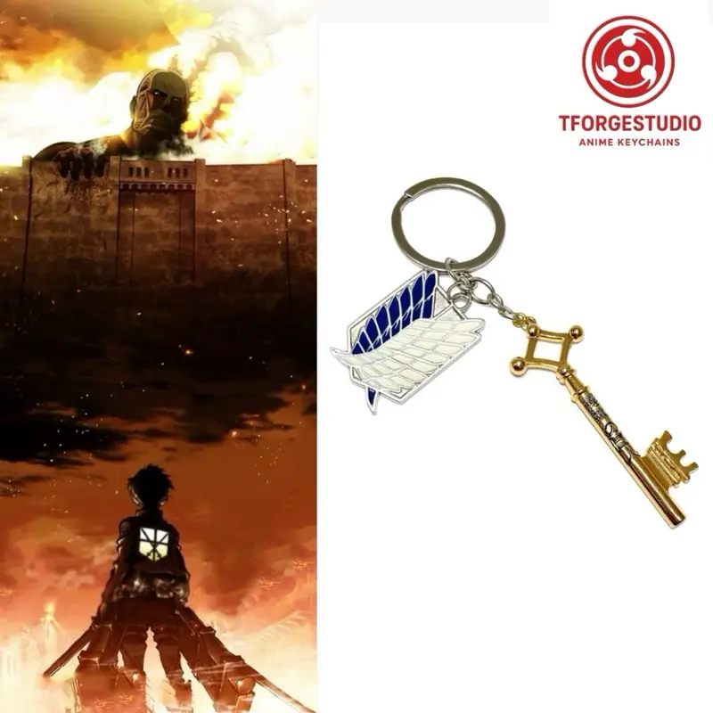 Attack on Titan "Basement Key-Wings of Freedom" Metal Alloy Dual Keychain Set, 2-for-1 Design Key Accessories with Merged Symbols, Clean Detailing EDC Gear Anime Decor Collectible