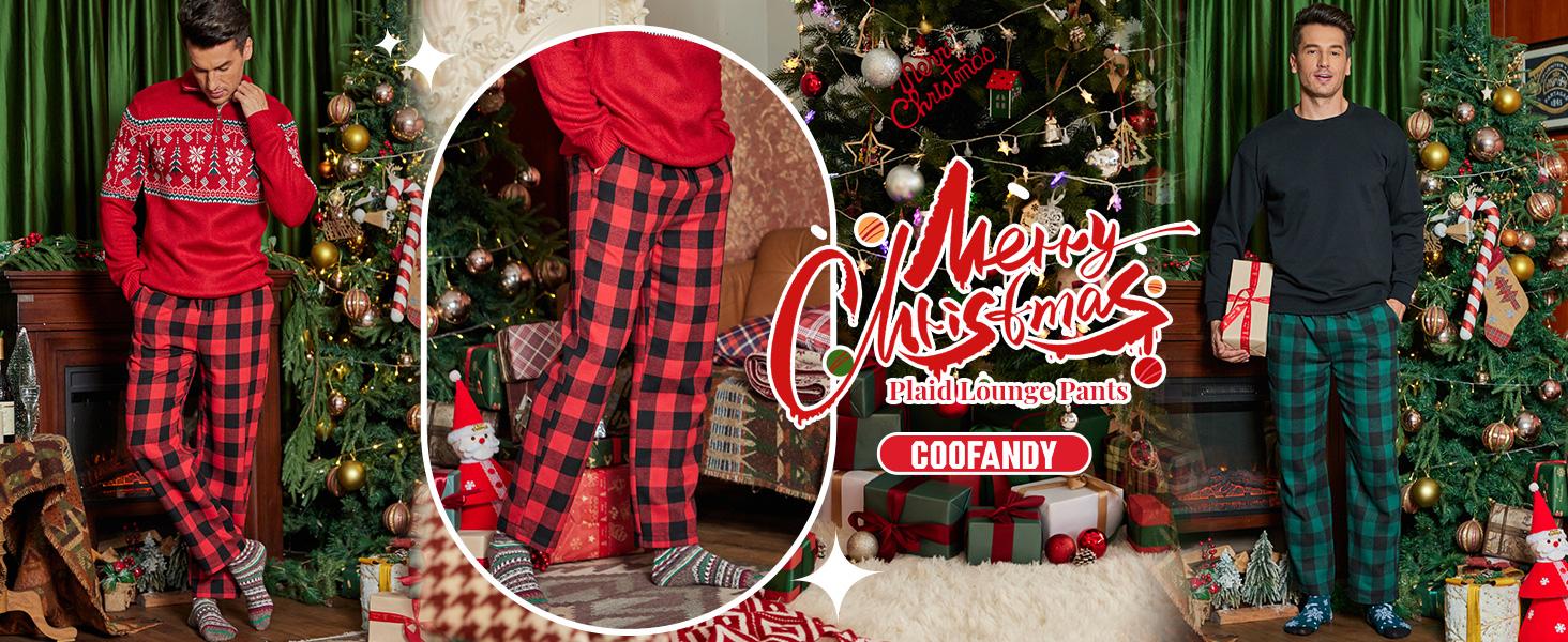 COOFANDY Men's Plaid Casual Pants Soft Cotton Christmas Pajama Pants Drawstring Checkered Lounge Sweatpant with Pockets