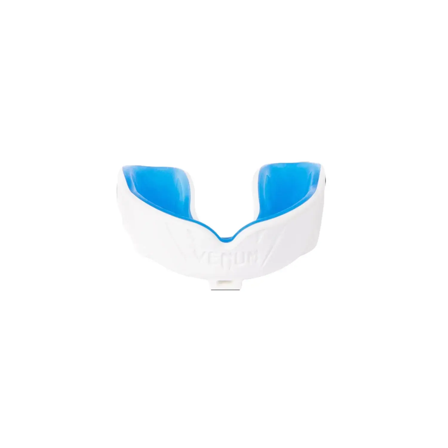 Venum Challenger Mouthguard - Boxing Accessories - Strap or Strapless Design - White/Blue Color, Custom Fit, Convertible Strap, Shock Brake, Breathing Channel