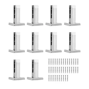 【FathersDayGift】VEVOR Glass Clamp,  , 10 PCS Square Glass Railing Bracket for 0.31 "-0.47 " Tempered Glass, 304 Stainless Steel Glass Mounting Clamp, 0.12” Thick Glass Shelf Bracket for Balcony, Garden, Stair, Silver