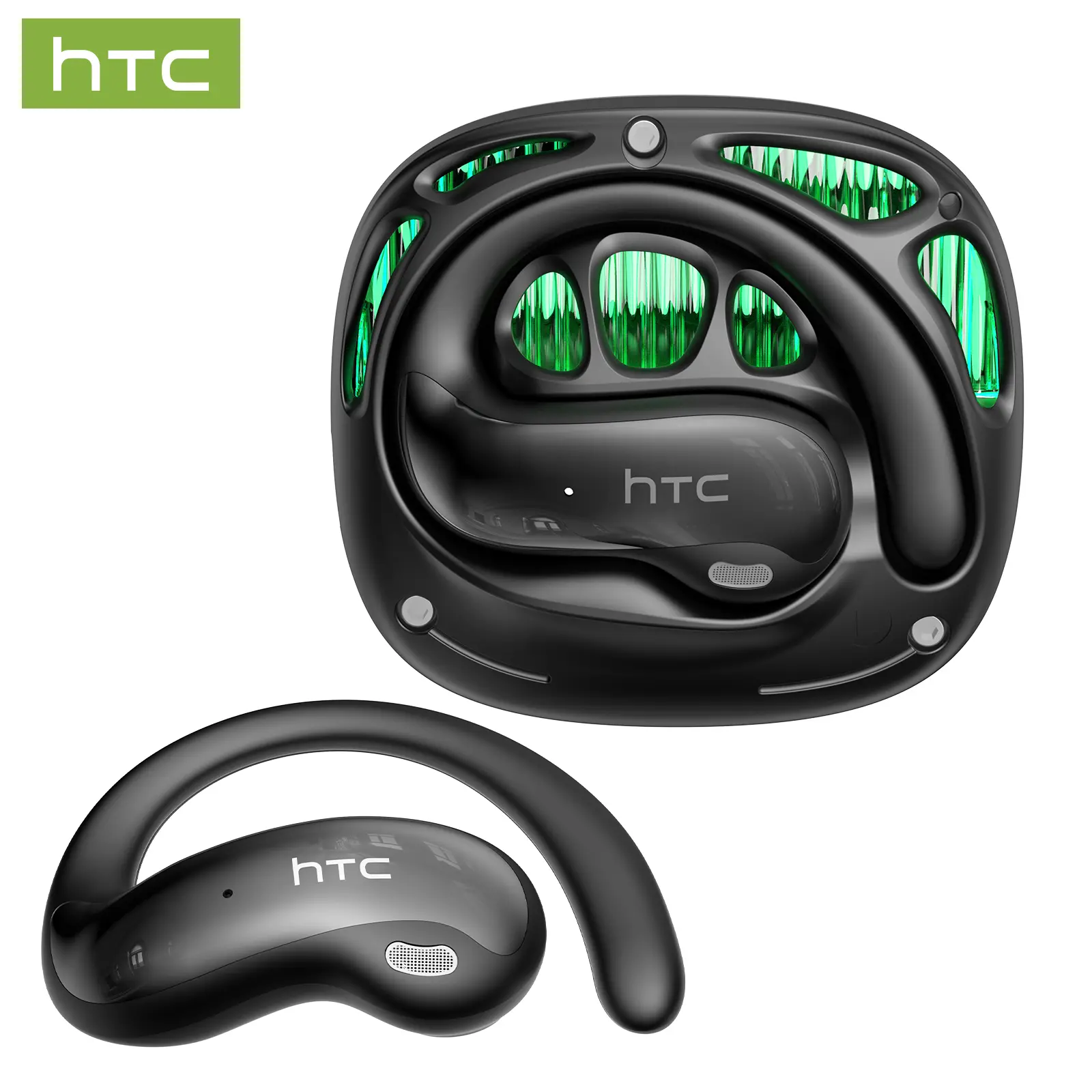 HTC NE30 OWS Open Ear Audio Electronic Headphones - Bluetooth 6.0 Wireless Earbuds, IPX5 Waterproof, Active Noise Reduction, 60H Playtime, Low Latency Gaming Headset with Mic, Wearable Wireless Headphones, Bluetooth Waterproof Wireless Headphones