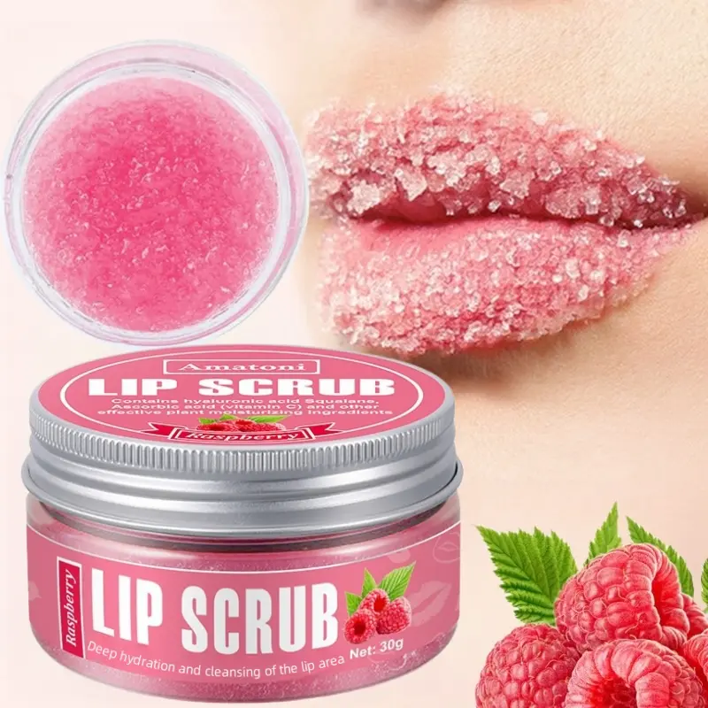 Raspberry Scented Lip Scrub 30g with Plant Shark Amino Acid, Hydrating Moisturizing Lip Care, Exfoliating and Brightening Lips, Exfoliating Lip Treatment, Lip Moisturizer, Lip Exfoliator Scrub