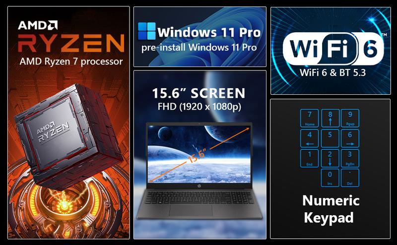 HP 255 G10 Laptop for Business 2026, 15.6" FHD, AMD Ryzen 7 7730U (16/32/64GB RAM | 1TB/2TB SSD), Numeric Keypad, Webcam, WiFi 6& Bluetooth, Windows 11 Pro