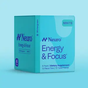 Neuro Energy Caffeine Mints (72 Pieces) - Sugar-Free Nootropic Mints for Energy & Focus with L-theanine, Natural Caffeine, Vitamin B12 & Vitamin B6 - Wintergreen Flavor
