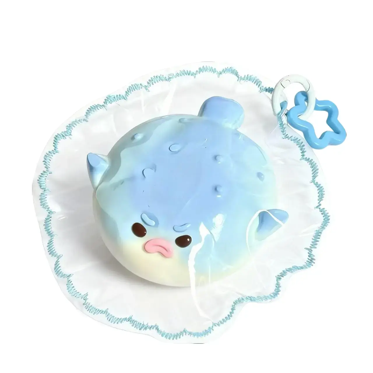 Handmade Blue Pufferfish Fidget Squishy, Soft Portable Decompression Squeeze Toy, Animal Squishy Stress Relief Fidget Toys for Kids, Cute Expression Emotional Buffer Camping Essential, Squishy Fidgets