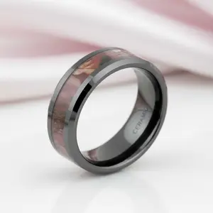 8mm Black Ceramic Wedding Band with Camo Inlay