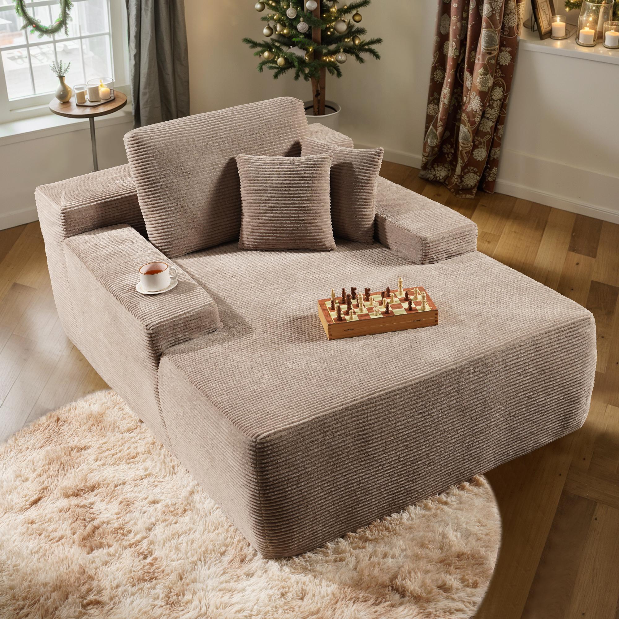 Oversized Chaise Lounge Chair Indoor Upholstered Sofa Bed Lounge Couch Chair,Reading Chair Sleeper Cloud Sofa Couch,Plush Chair Bed for Living Room Bedroom (Black)