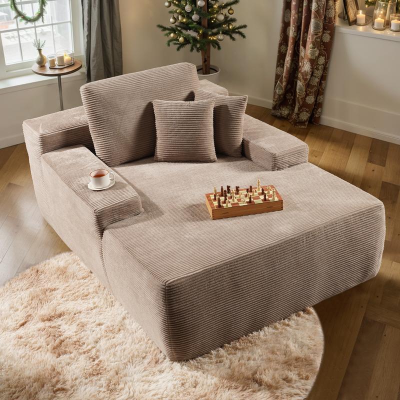 Oversized Chaise Lounge Chair Indoor Upholstered Sofa Bed Lounge Couch Chair,Reading Chair Sleeper Cloud Sofa Couch,Plush Chair Bed for Living Room Bedroom (Black)