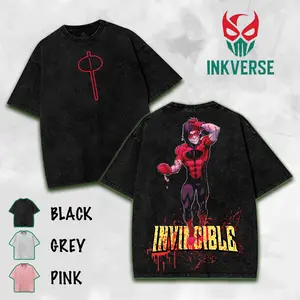 Oliver Grayson (Kid Omni-Man) Invincible Washed Tee, Cotton, Unisex Streetwear, Retro Anime Graphic Shirt, Perfect Gift for Fans Fabric Menswear graphic tee lover