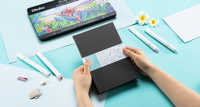 Ohuhu Double-Sided Marker Pad Art Sketchbook Bleedproof - 90 lb/150 GSM Smooth Drawing Paper - 60 Sheets/120 Pages - Hardcover Sketching Book for Alcohol Markers Paints