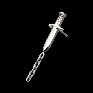 Titanium Threadless Dagger Flatback Stud Earring with Dangle 8mm Chain