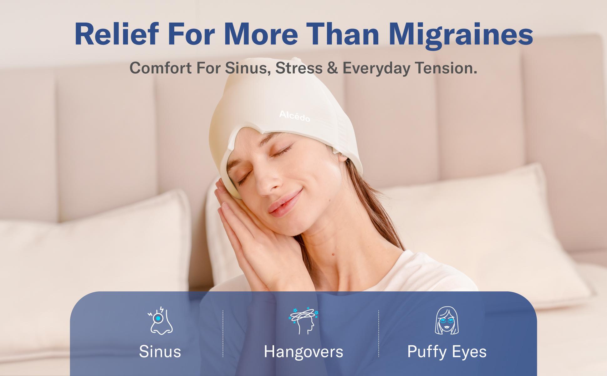 Alcedo Migraine Relief Cap, Hot & Cold Headache Hat Gel Ice Pack Mask, Face Compress Heating Cooling Head Wrap for Stress, Sinus, Puffy Eyes & Hangover
