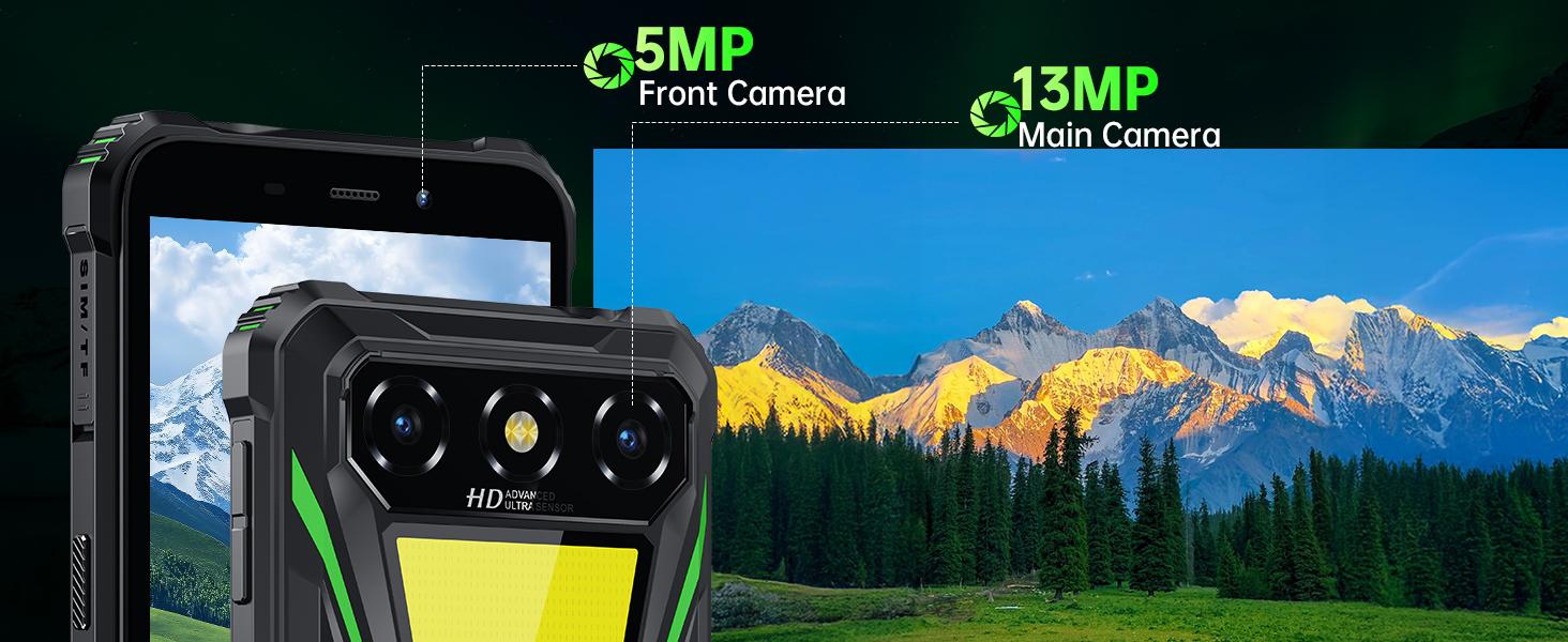 OUKITEL G5 Rugged Phone Unlocked - 16GB+64GB (1TB TF) Rugged Android Smartphone with Camping Light, 6300mAh Battery, 6.0" HD Screen Mobile Phones, 13MP Main Camera, 3.5mm Jack/Face ID/GPS/OTG,