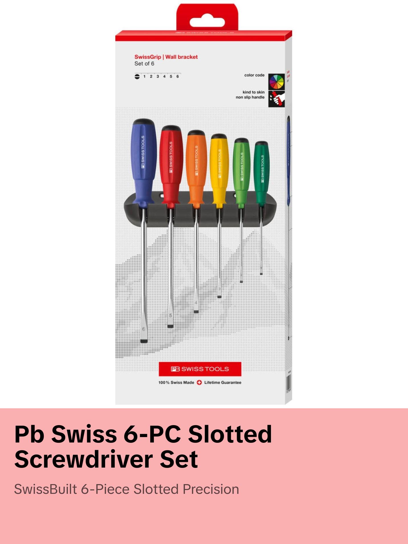 PB Swiss Tools PB 8240.RB CBB Rainbow SwissGrip Screwdriver Set, Slotted, 6 pcs w/ Wall Mount