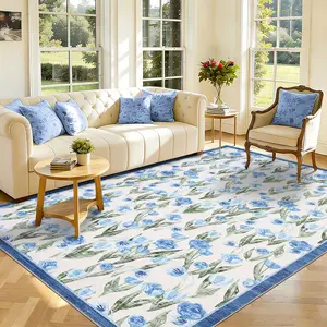 Tulip-print Rug Soft Non-slip Modern Printed Area Rug Washable Ultra-thin Foldable Interior Decorative Rug for Dining Rooms Bedrooms Playrooms Laundry Rooms Entryways Living Rooms Farmhouses