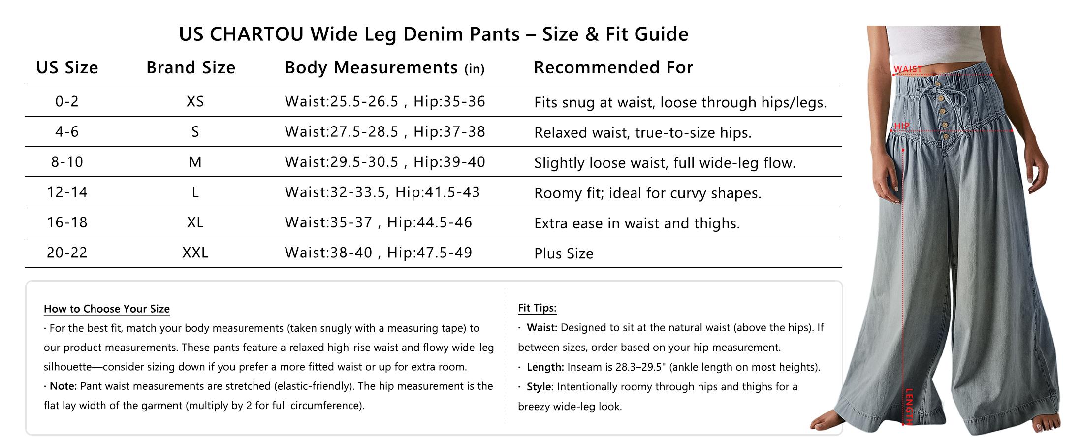 CHARTOU Women's Baggy Wide Leg Denim Pants Drawstring Midi Waist Flare Jeans Ruffle Pleated Button Jeans