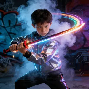 Light Up Lightsaber Toy for Kids, RGB LED Sword with Mist & Sound Effects, Rechargeable Cosplay Toy Easter Gift idea for Boys