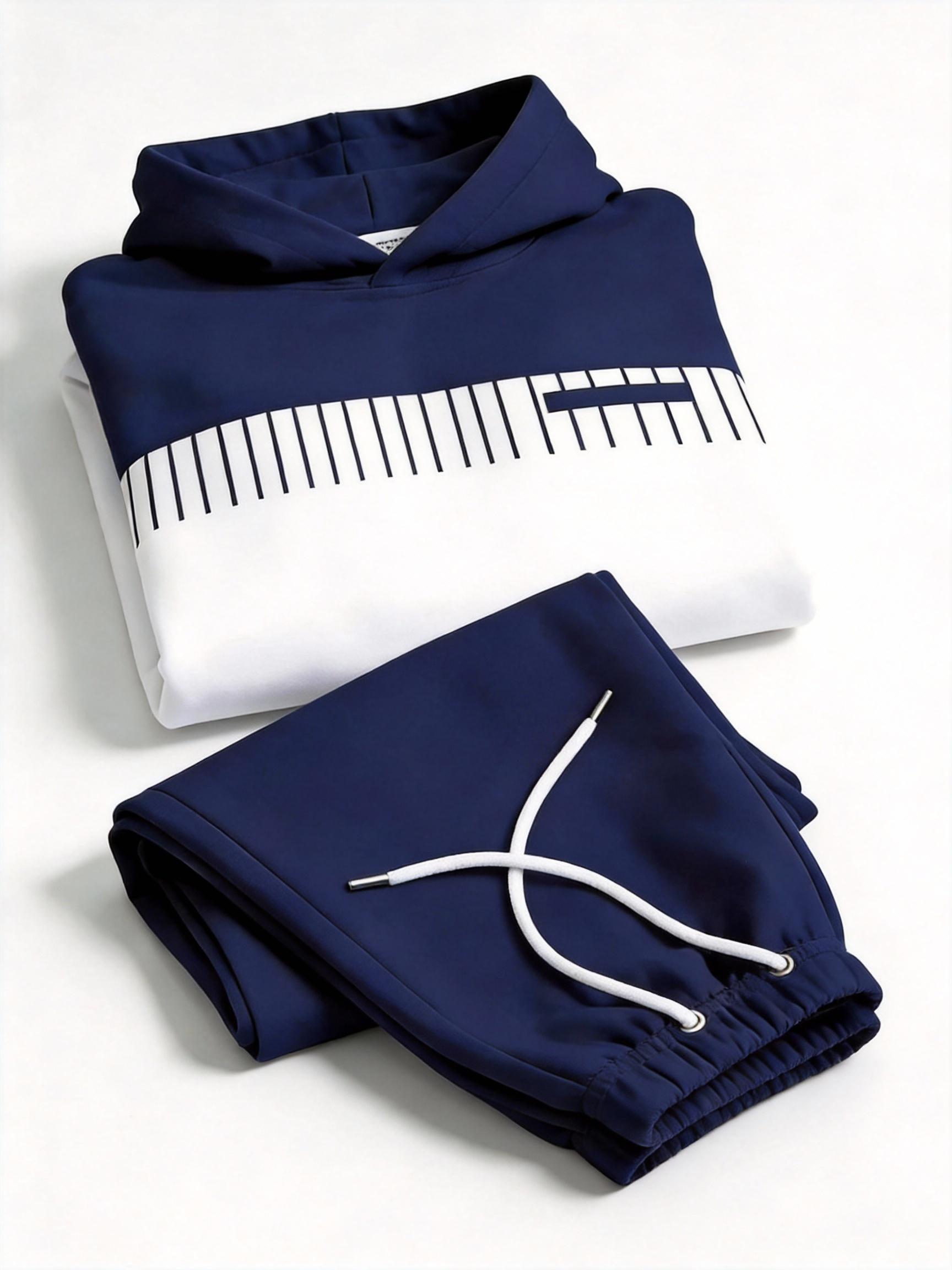 Business Fashion Leisure Set Simple Versatile Hoodie Set Clothes Menswear Long Sleeve Suits 25115 Gamis Wetsuit Black White Color Block Trousers