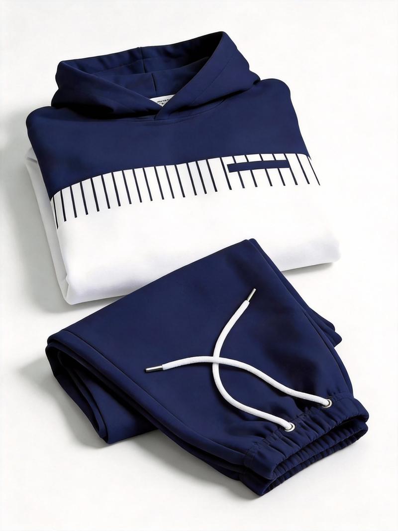 Business Fashion Leisure Set Simple Versatile Hoodie Set Clothes Menswear Long Sleeve Suits 25115 Gamis Wetsuit Black White Color Block Trousers