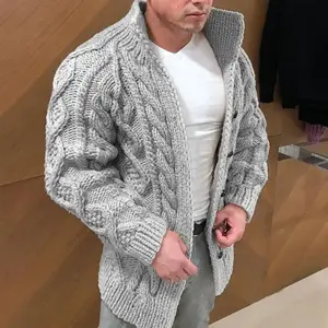 Men's Heavyweight Long - Sleeved, and - Collar, Single - Breaed Casual Sweater Cardigan Outerwear for Autumn and Winter. Knitwear Menswear