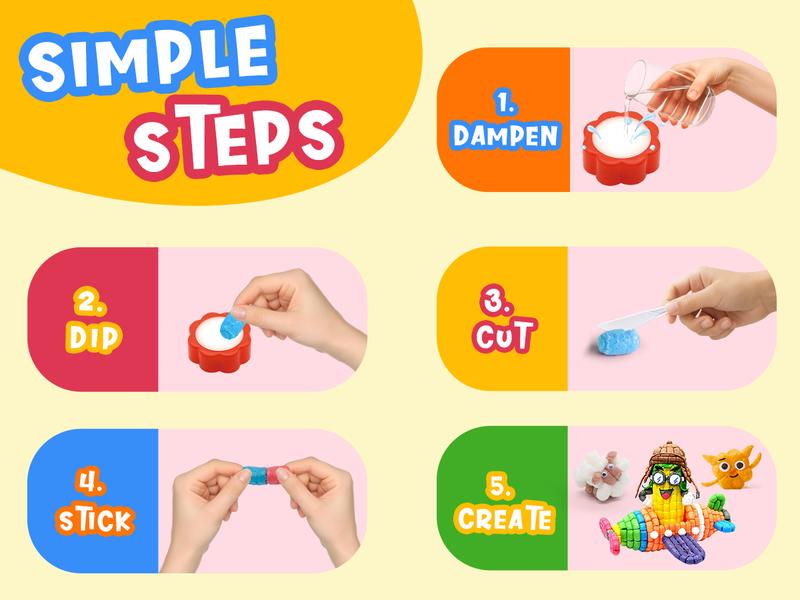 Kiditos Magic Puff Corn Building Kit – 3D Colorful Craft for Kids, DIY Art Set with Sticky Corn Pieces, Templates & Tools – Sensory, Educational & Mess-Free Play for Ages 3+