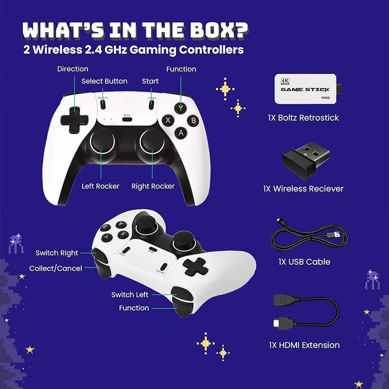 2026 All-New Upgrade M15 Retro Gaming Stick Pro 128GB 4K Video Game Console with 40000+ Classic Games 23 Emulators Dual 2.4G Wireless Controllers Plug and Play for TV Portable Electronic