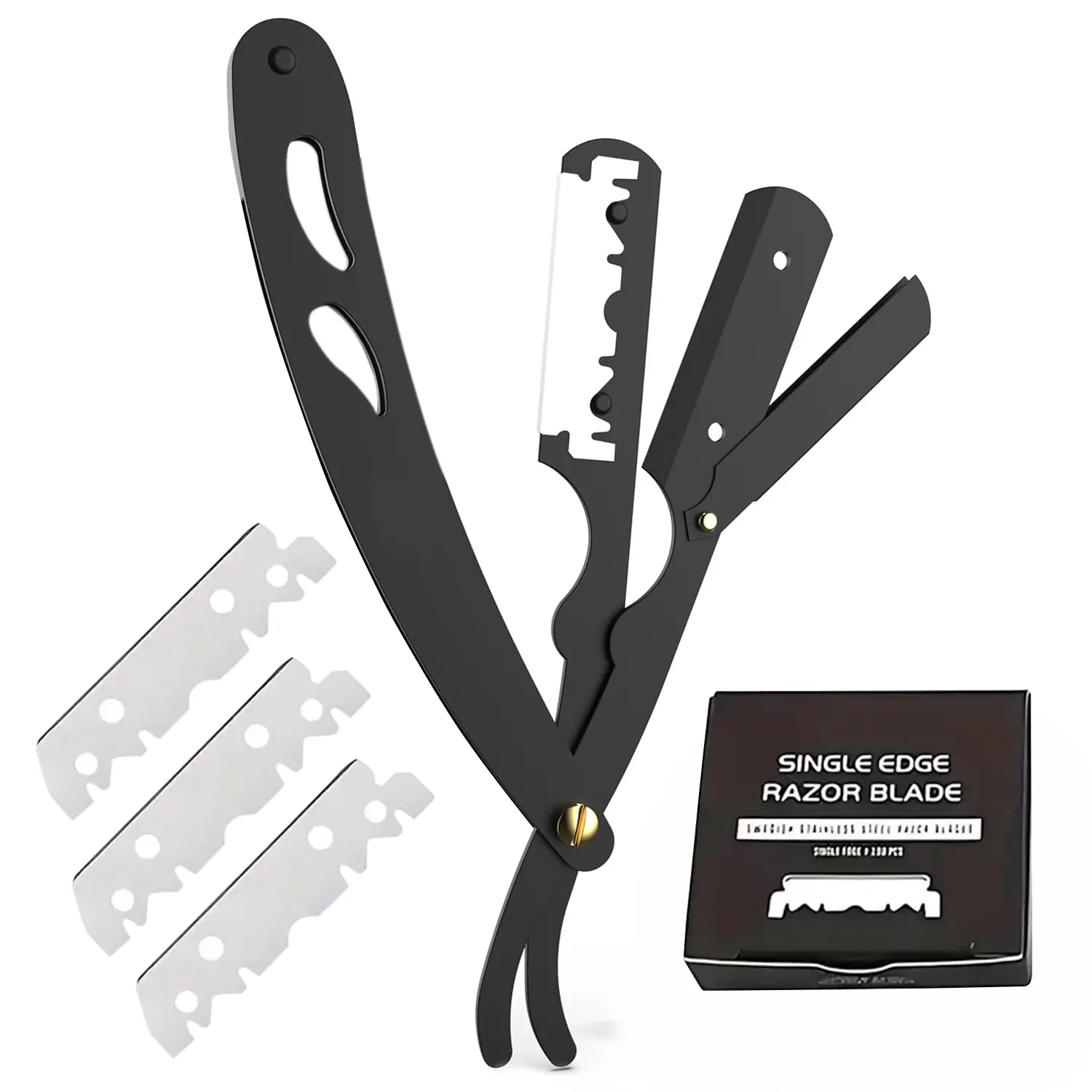 Professional Men's Stainless Steel Classic Straight Razor - Ultra-Sharp, Smooth, Replaceable Blades, Salon-Grade Daily Tool, Single Unit for Close Shaves, Facial Hair Trimming