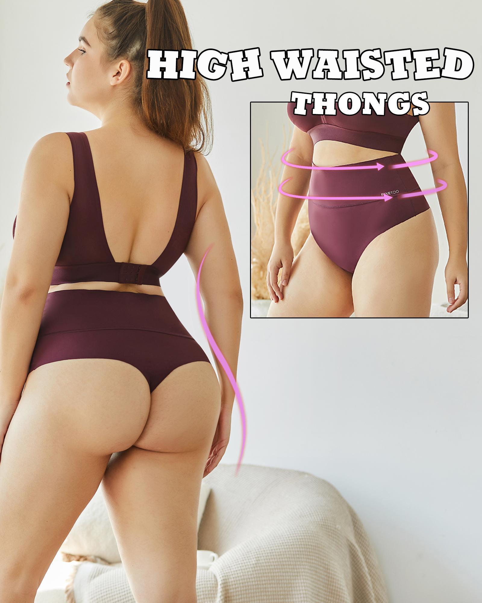 FINETOO Women High Waist Seamless Thongs Tummy Control Underwear Soft Stretchy Bikini Panties No show T-back S-3XL Comfy Womenswear 4pcs Springtok SpringStatements