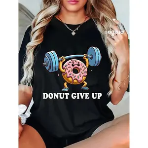Cotton Unisex Weightlifting TShirt Funny Fitness Workout Gym Donut Lover Casual Top
