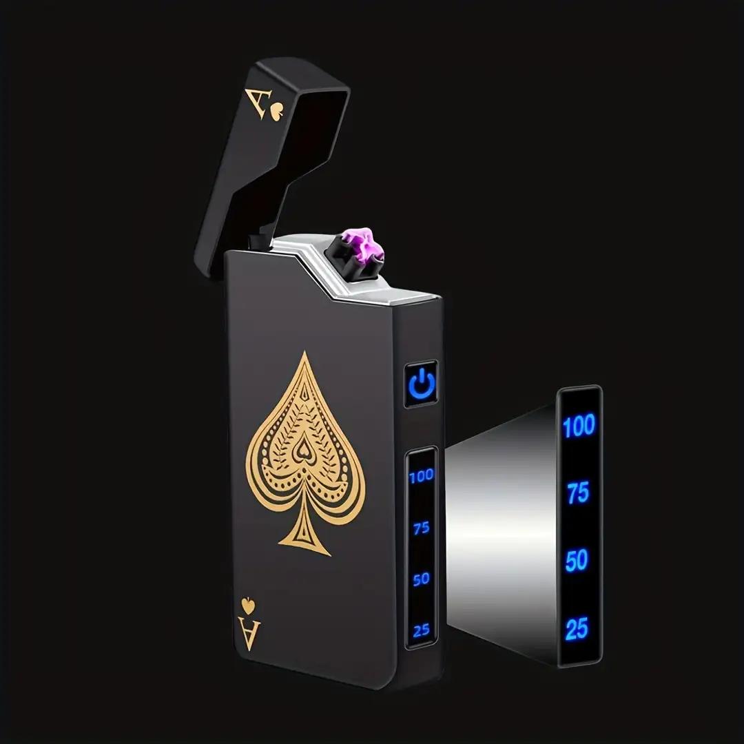 Electric Lighter Rechargeable USB, Dual Arc Plasma Windproof Flameless Metal Lighter with LED Battery Indicator & Automatic Protection, Pocket Size for Candles Camping Kitchen BBQ(No Fuel)