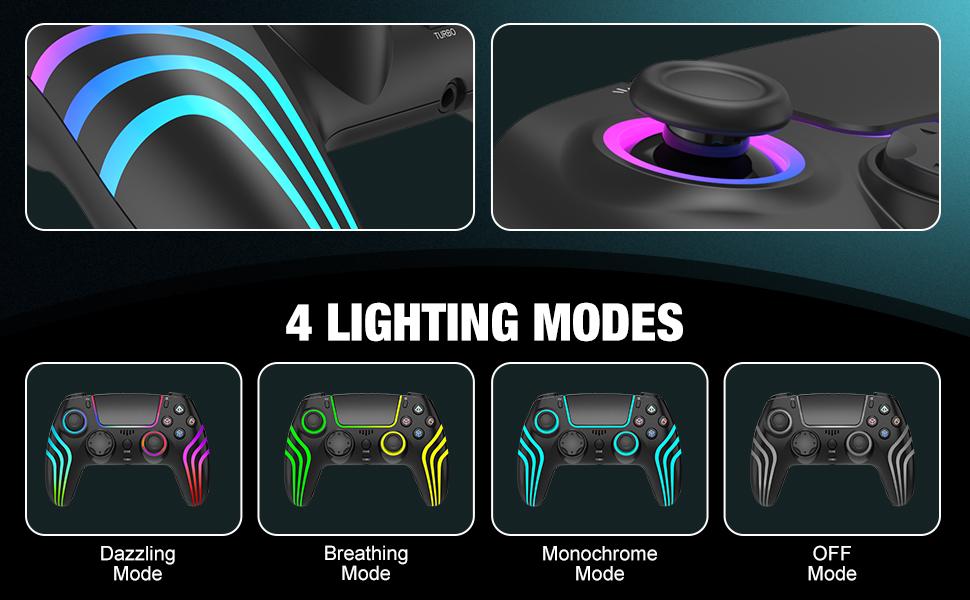 JORREP Anti-Drift Hall Effect PS5/Pro controller ，7 RGB Colors Dual Vibration Turbo 6-Axis Gyro Programmable Buttons 3.5mm Headset Jack 1500mAh Battery Wired Adjustable Gamepad Compatible with PC MAC iOS Android 10 Steam Deck