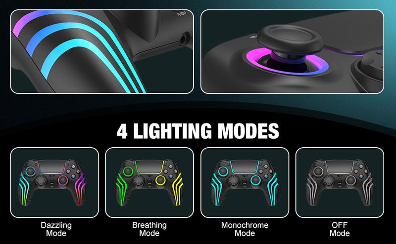 JORREP Hall Effect PS5/Pro controller ，7 RGB Colors Dual Vibration Turbo 6-Axis Gyro Programmable Buttons 3.5mm Headset Jack 1500mAh Battery Wired Adjustable Gamepad Compatible with PC MAC iOS Android 10 Steam Deck
