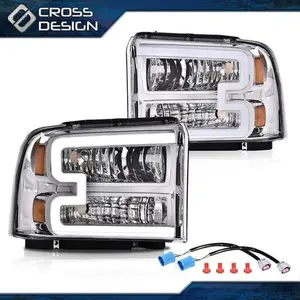 CROSSDESIGN LED DRL Headlight Lamps Fits 05-07 Ford F250 F350 F450 F550 Super Duty w/ Harnes