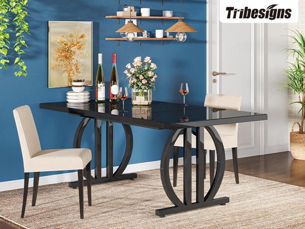 Tribesigns Kitchen Dining Table,Dining Room Table for 4-6 People,63 inch Long Rectangular Kitchen Dining Table,Modern Industrial Rectangular Kitchen Table Dinner Table for Living Room and Dining Room