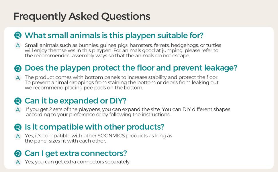 SONGMICS Pet Playpen with Floor, Small Animal Pen, Pet Fence Indoor, DIY Plastic Enclosure for Hamsters, Rabbits, Hedgehogs, Ferrets, 56.3 x 28.7 x 18.1 Inches