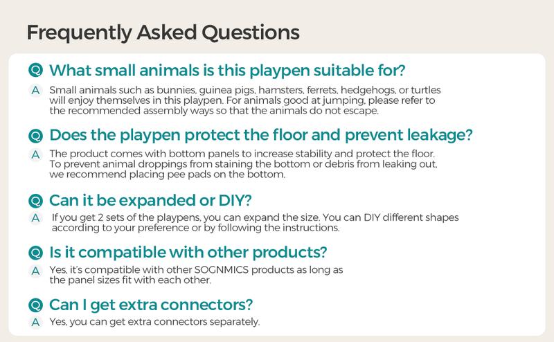 SONGMICS Pet Playpen with Floor, Small Animal Pen, Pet Fence Indoor, DIY Plastic Enclosure for Hamsters, Rabbits, Hedgehogs, Ferrets, 56.3 x 28.7 x 18.1 Inches