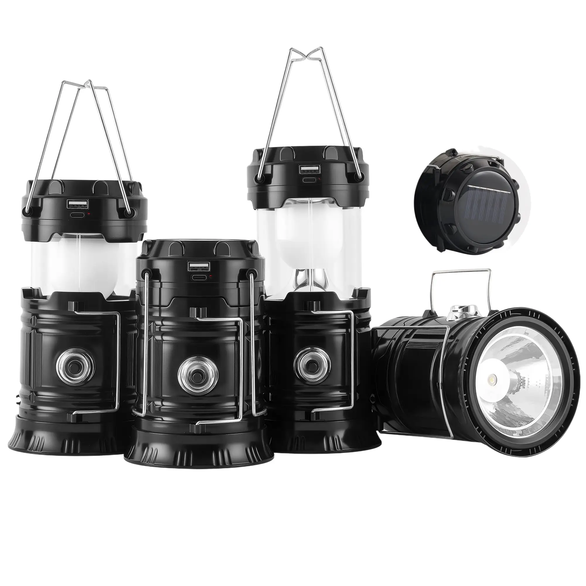 Set of 4 Foldable Portable LED Camping Lights – Lightweight, waterproof, and dual-powered (solar & USB); suitable for camping, dates, and emergencies.– Father's Day Gift