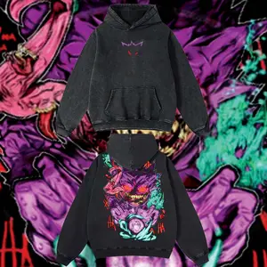 AnimeClothing Limited Gengar  - PKM#1 anime Hoodie Tshirt Acid Washed Heavyweight Cotton Tshirt, 100% Cotton retro Washed anime t-shirt, vintage streetwear tee, Y2K graphic top