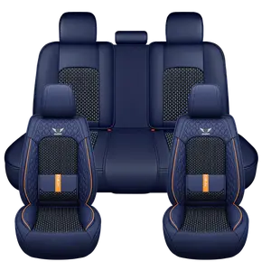 Universal Fit Breathable Car Seat Covers in Navy Blue with Orange Accents for Enhanced Comfort and Style