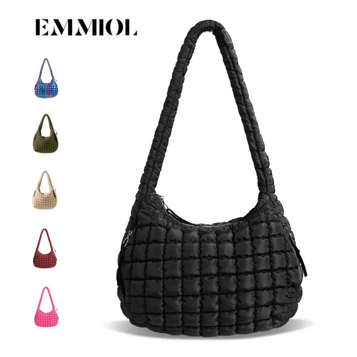 【Adjustable Shoulder Strap】Puffer Quilted Tote Bag for Women Nylon Crossbody Bags Puffy Purse Hobo Large Shoulder Bag Puffer Bag Trendy Mother's Day Gift