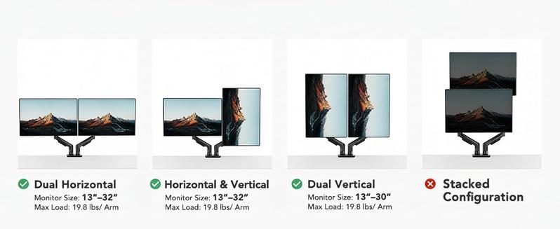 HUANUO Dual Monitor Arm Adjustable Gas Spring Monitor mount for Gaming and Home Office Setups, Monitor Arm hold up to 30" with 19.8 lbs Max Weight and C-Clamp or Grommet Hole Mounting