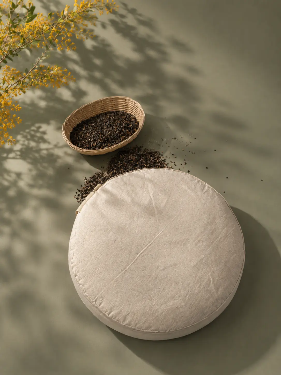 Cotton Zafu Meditation Pillow - Ergonomic, Breathable, Eco-Friendly Buckwheat Hulls Floor Cushion for Yoga Sitting & Posture Support
