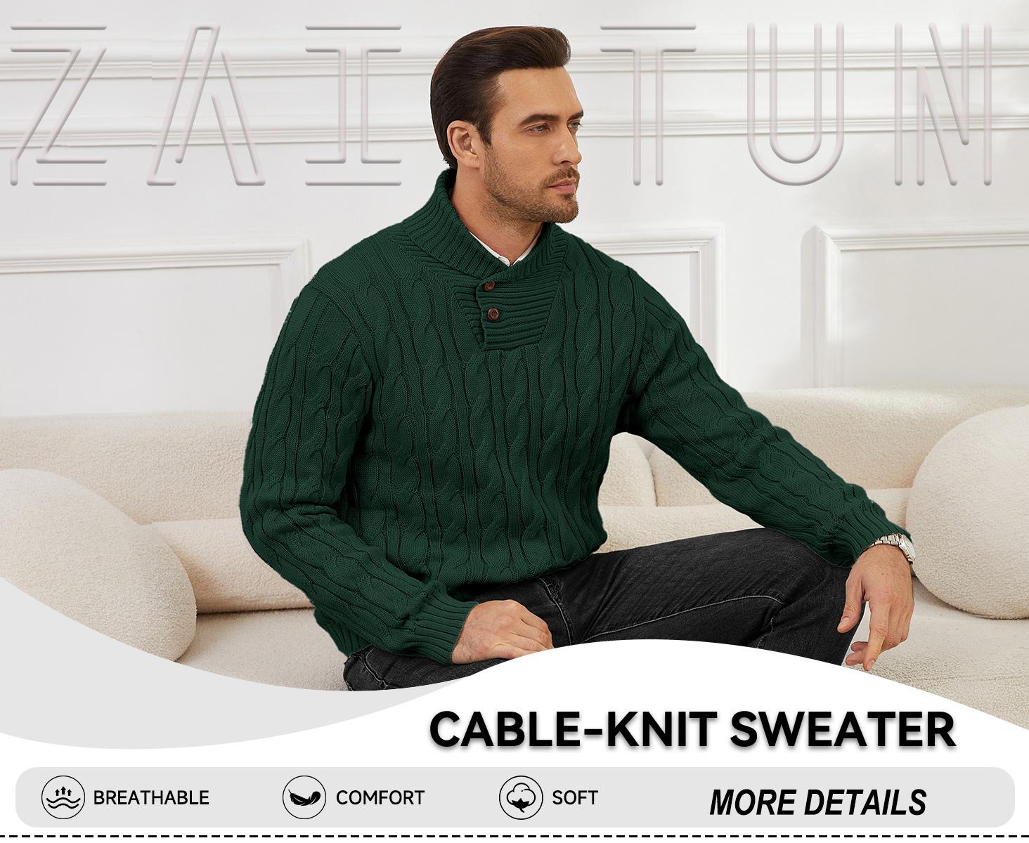 Zaitun Men's  Knit Pullover Sweater Casual Stand Collar Chunky Buttons Fall Winter Sweaters