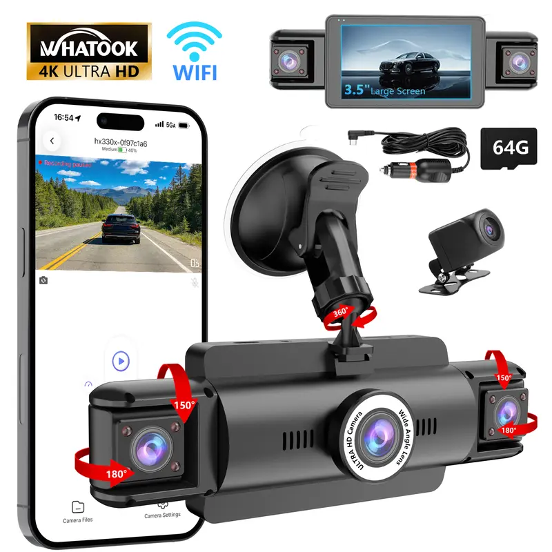 [Buy 1 Get 1 Car Charger Free] WHATOOK Car Dashboard Camera - 3.5" IPS Preview Car DVR, 120° Wide Angle HD Front Inside Dashcams, Vertical Design, 64GB High-Speed Memory Card, Parking Mode, Automotive Electronics Accessory