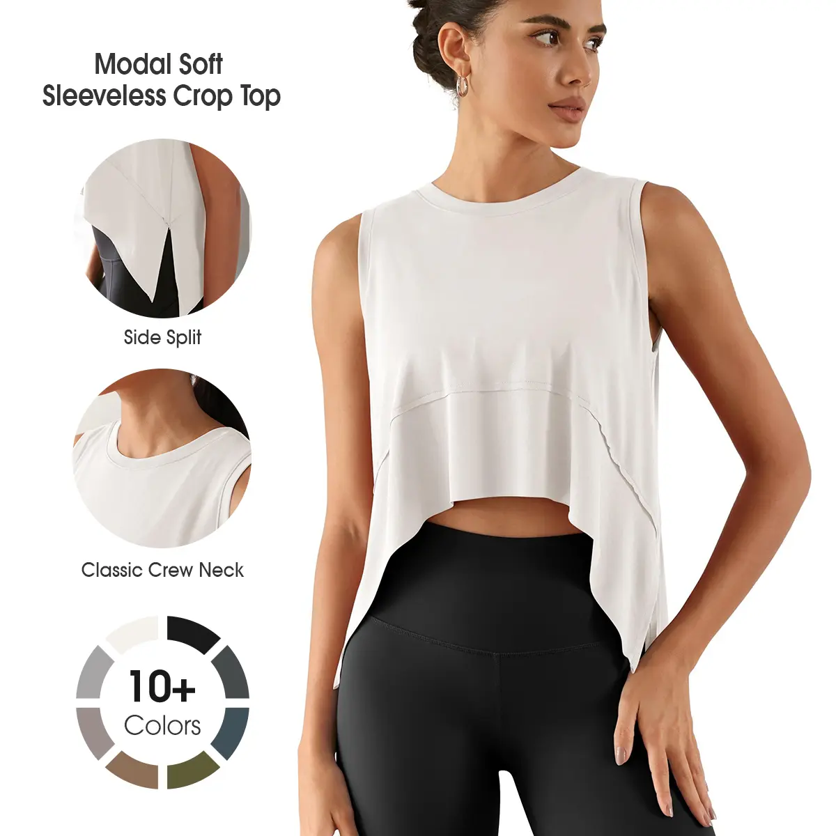 ODODOS Modal Soft Sleeveless Crop Top for Women Athletic Tee Gym Workout Cropped Yoga Tank summerwins,back to school,back to school shopping