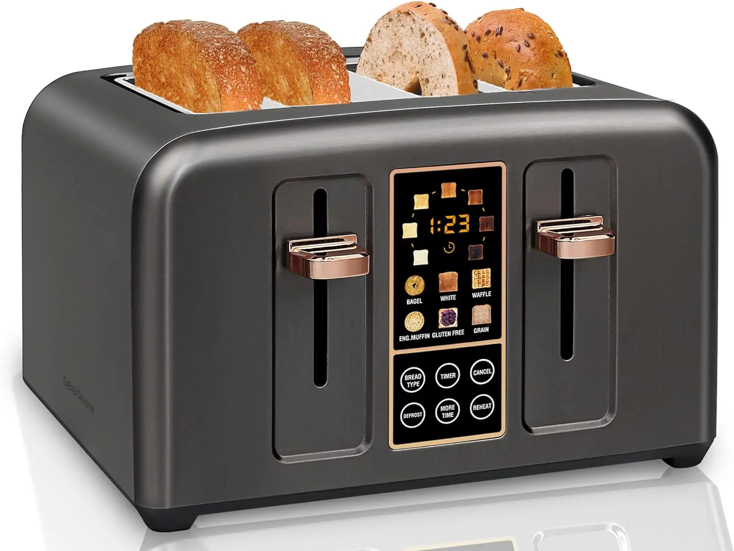 Toaster 4 Slice, Stainless Toaster LCD Display, Touch Buttons, 6 Bread Selection, 7 Shade Settings, 1.4''Wide Slots Toaster Cancel, Defrost, Reheat, Removable Crumb Tray, 1800W Home Kitchen Appliances Multifunction Steel tiktokshopbacktoschool